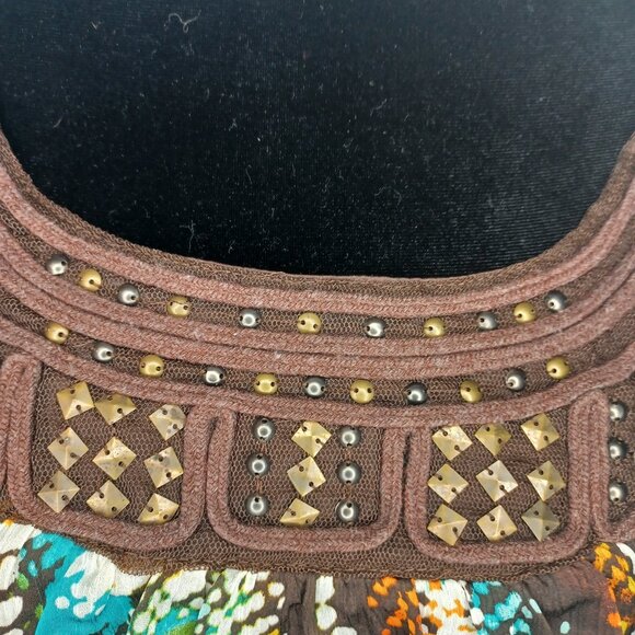 Heart Soul Multicolor Geometric Print Beaded Trim Top - Picture 4 of 7